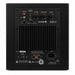 Back of the black Totem Acoustic KIN Sub 10 Wireless Subwoofer on white background