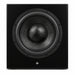 Front of the black Totem Acoustic KIN Sub 10 Wireless Subwoofer on white background