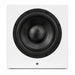 Front of the white Totem Acoustic KIN Sub 10 Wireless Subwoofer on white background