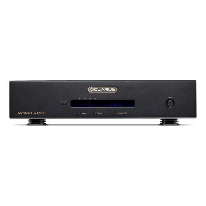 Front faceplate of Clarus Concerto MKII Power Conditioner on white background 