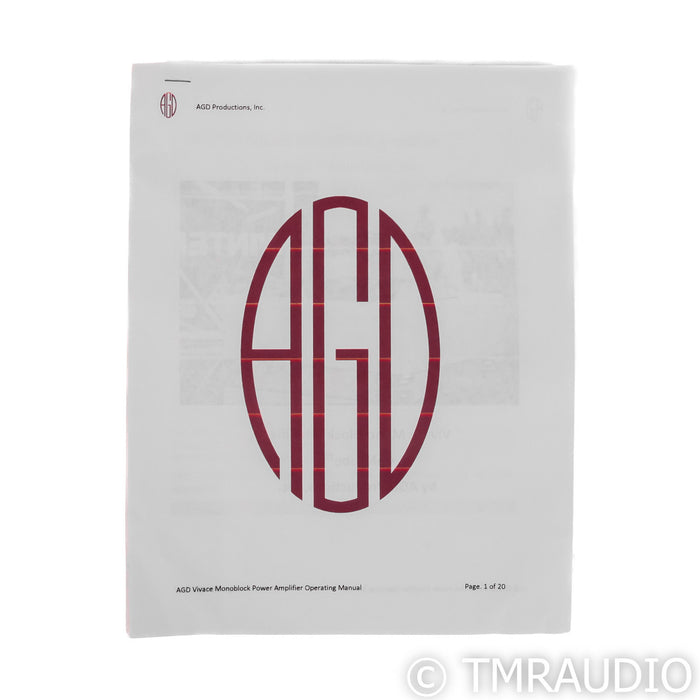 AGD Productions Inc. Vivace Monoblock Power Amplifiers; Pair