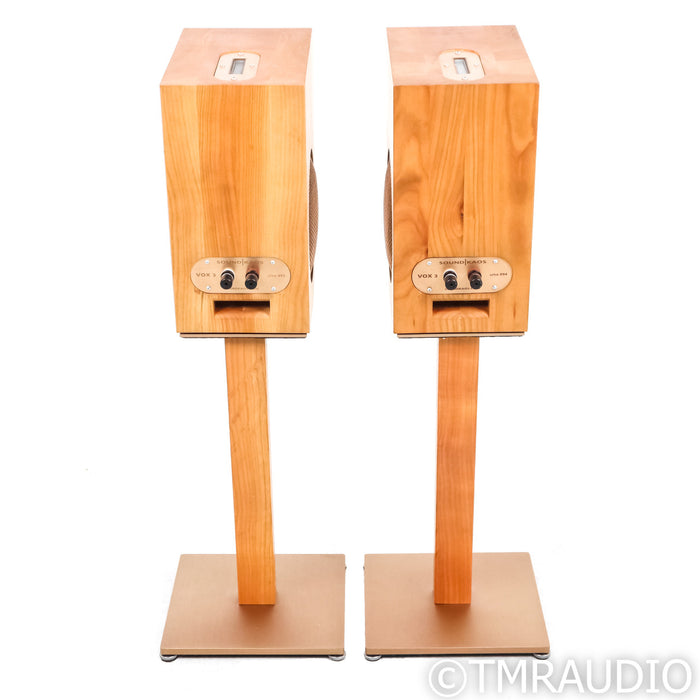 Soundkaos Vox 3a Bookshelf Speakers; Cherry Pair w/ Stands & LessLoss Firewall