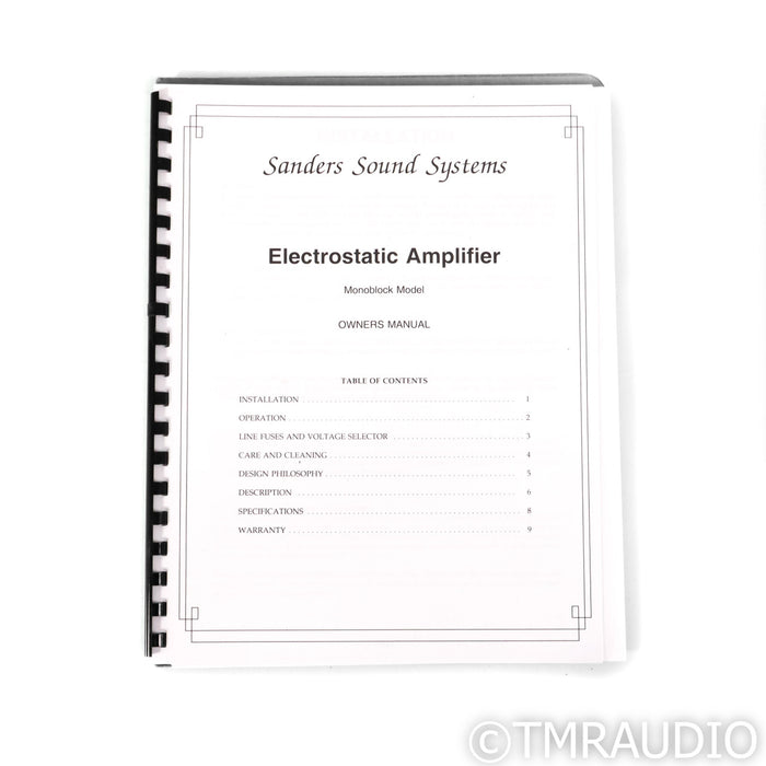 Sanders Sound Systems ESL Monoblock Power Amplifiers; Pair