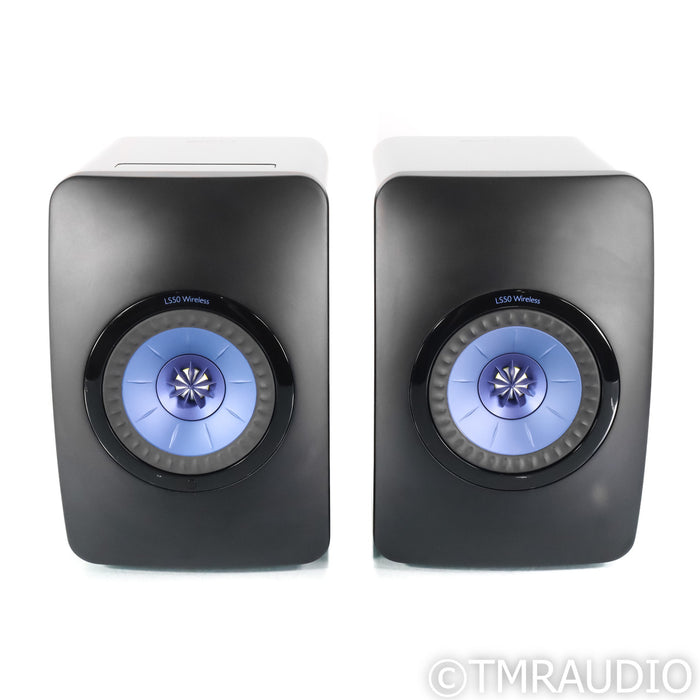 KEF LS50 Wireless Active Bookshelf Speakers; Gloss Black & Blue Pair