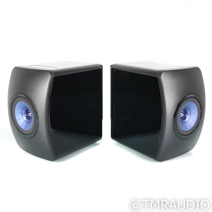 KEF LS50 Wireless Active Bookshelf Speakers; Gloss Black & Blue Pair