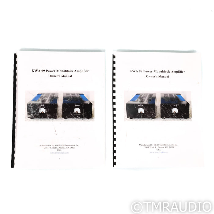 ModWright Instruments KWA 99 MOSFET Monoblock Power Amplifiers; Pair
