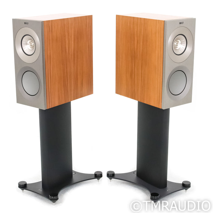 KEF Reference 1 Bookshelf Speakers; Silver Walnut Pair with Stands