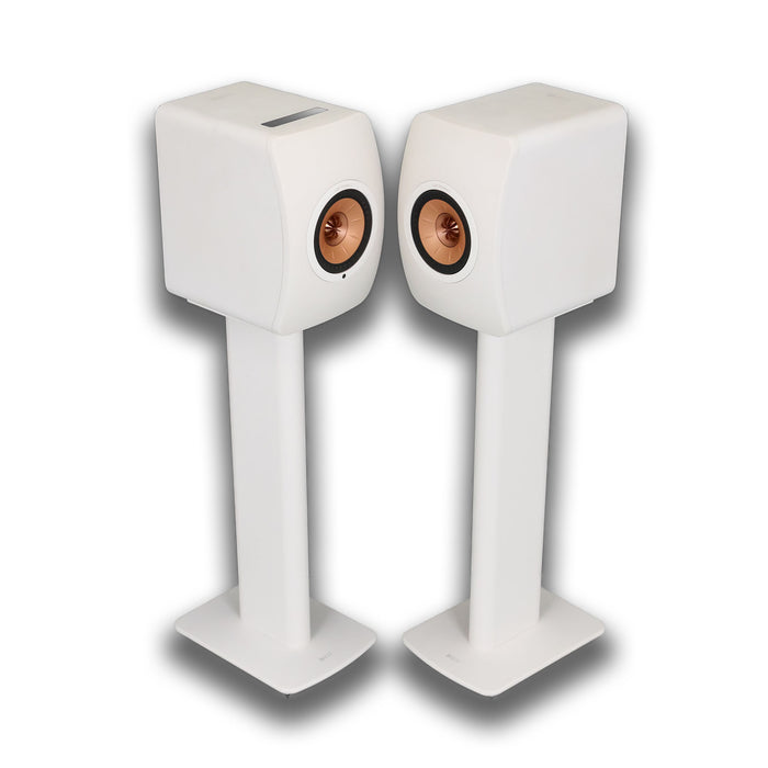 KEF LS50 Wireless II Active Bookshelf Speakers; White Pair w/ Stands