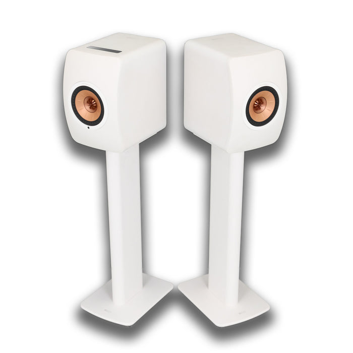 KEF LS50 Wireless II Active Bookshelf Speakers; White Pair w/ Stands