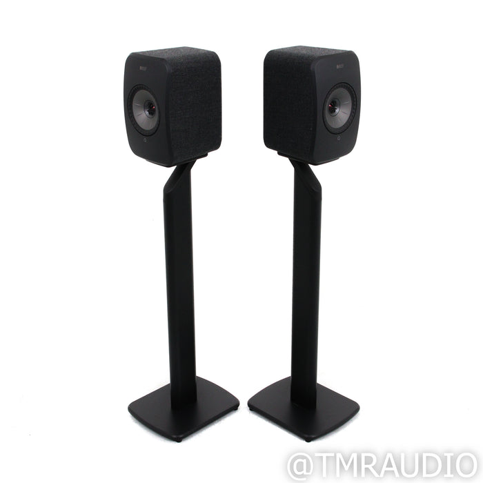 KEF LSX Wireless Active Bookshelf Speakers; Black Pair w/ Stands