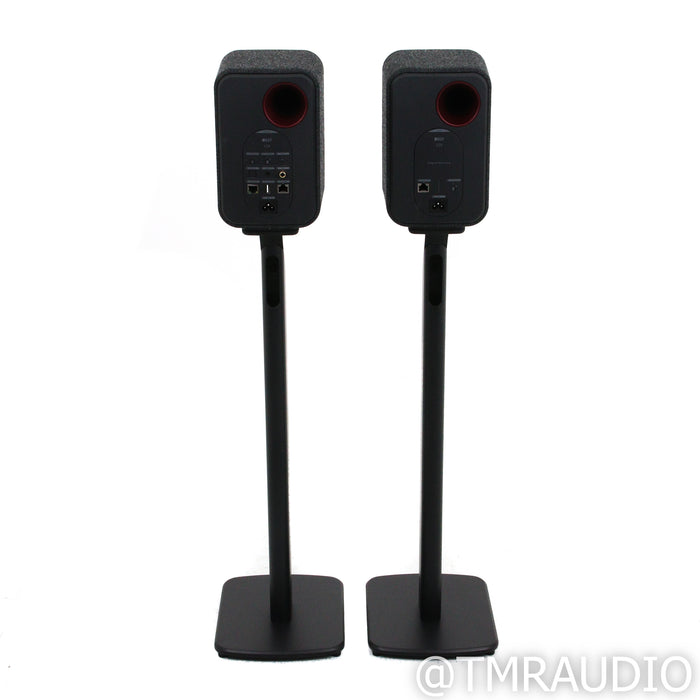KEF LSX Wireless Active Bookshelf Speakers; Black Pair w/ Stands