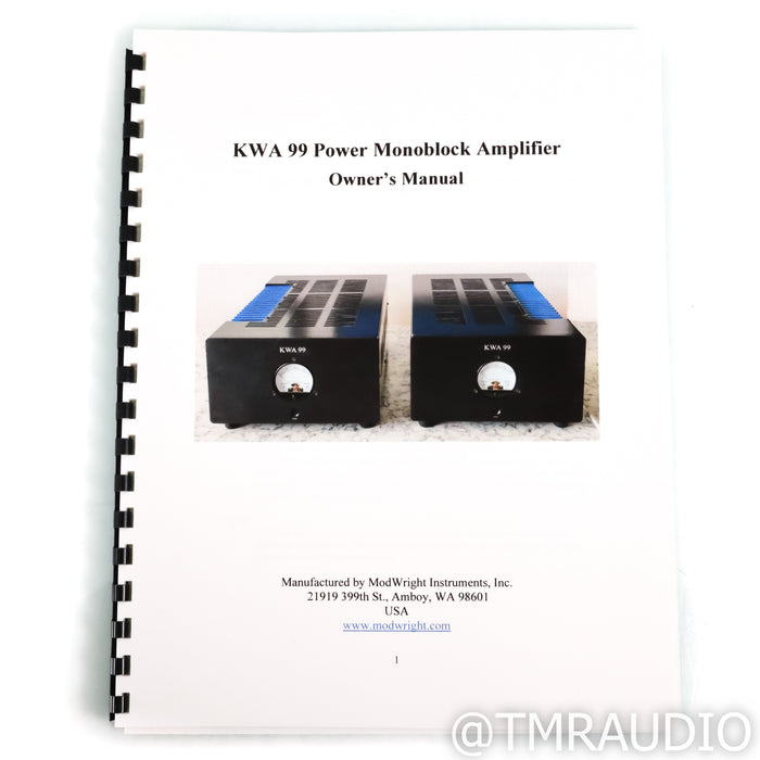ModWright Instruments KWA 99 MOSFET Monoblock Power Amplifiers; Pair