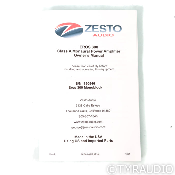 Zesto Audio Eros 300 Tube Monoblock Power Amplifiers; Pair