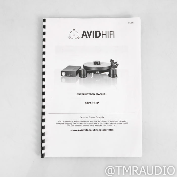 Avid Diva II SP Belt Drive Turntable; Michell TechnoArm 9.3" (No Cartridge)