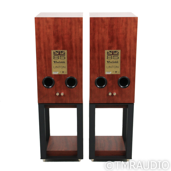 Wharfedale Linton 85th Anniv. Bookshelf Speakers; Red Mahogany Pair w/ Stands