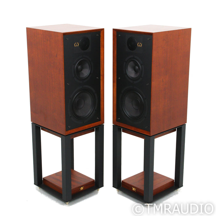 Wharfedale Linton 85th Anniv. Bookshelf Speakers; Red Mahogany Pair w/ Stands