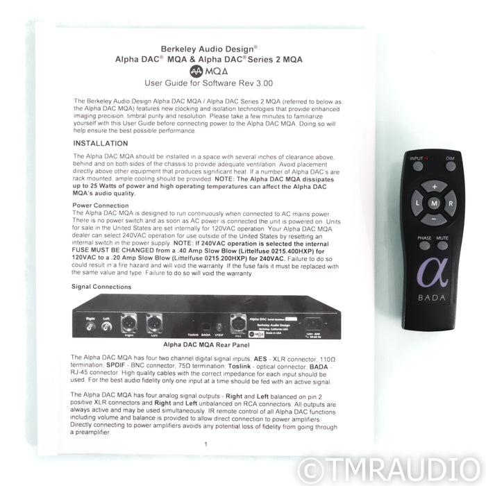 Berkeley Audio Design Alpha DAC Series 2 w/ MQA Upgrade; D/A Converter