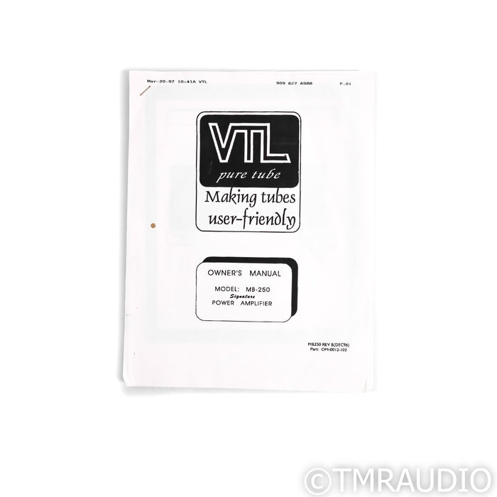 VTL Deluxe 225 Monoblock Tube Power Amplifiers; Pair