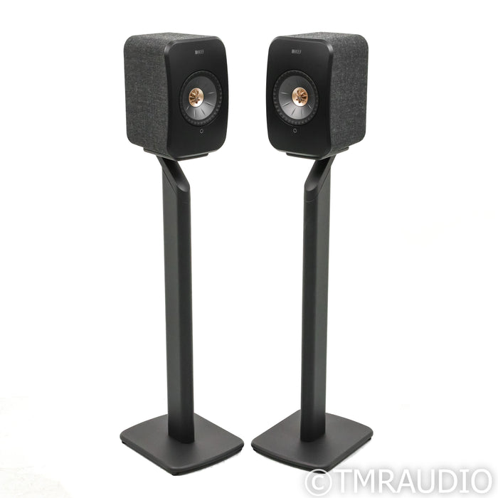 KEF LSX II Wireless Bookshelf Speakers; Carbon Black Pair with Stands
