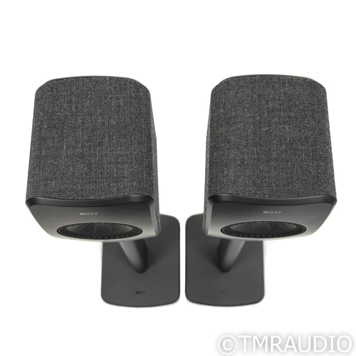 KEF LSX II Wireless Bookshelf Speakers; Carbon Black Pair with Stands