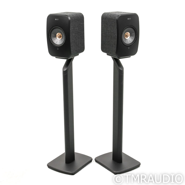 KEF LSX II Wireless Bookshelf Speakers; Carbon Black Pair with Stands
