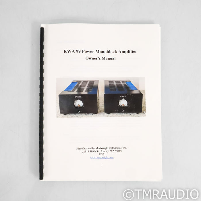 ModWright Instruments KWA 99 MOSFET Monoblock Power Amplifiers; Pair