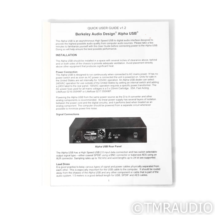 Berkeley Audio Design Alpha USB Interface; D/D Converter