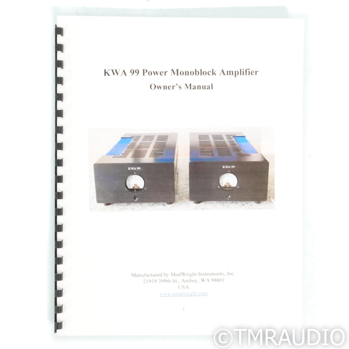 ModWright KWA 99 Monoblock Power Amplifiers; Pair