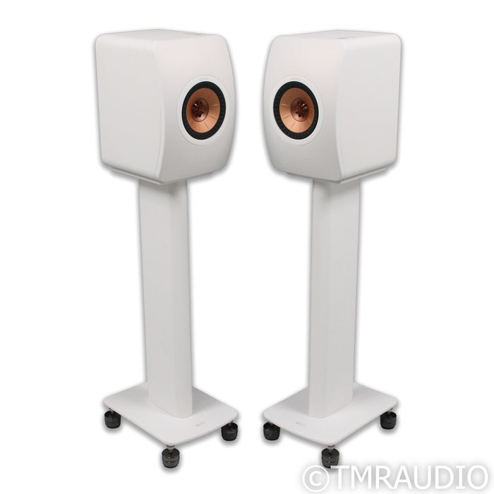 KEF LS50 Meta Bookshelf Speakers; White Pair w/ Stands; Gaia III