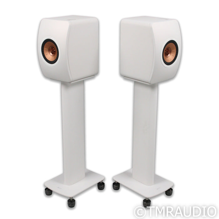 KEF LS50 Meta Bookshelf Speakers; White Pair w/ Stands; Gaia III
