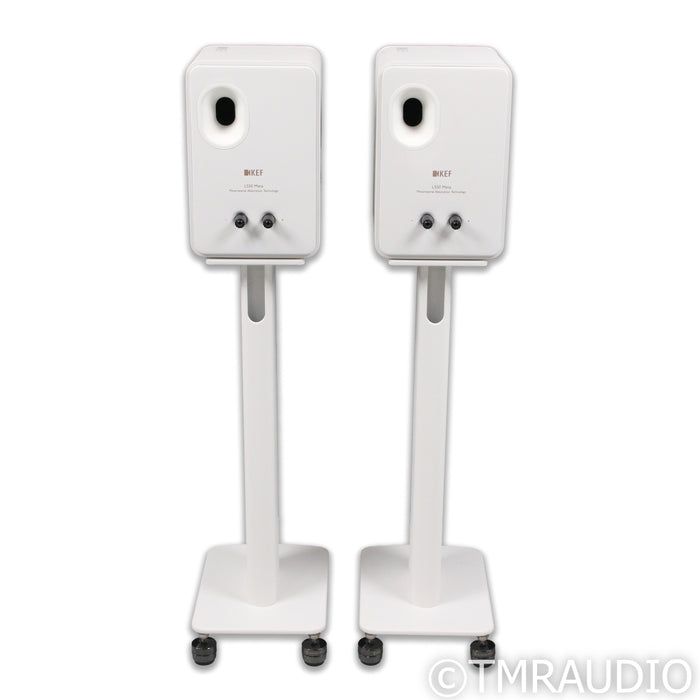 KEF LS50 Meta Bookshelf Speakers; White Pair w/ Stands; Gaia III