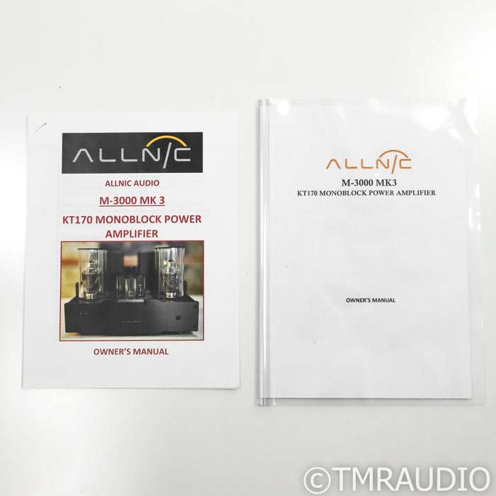 Allnic Audio M-3000 Mk3 Tube Monoblock Power Amplifiers; Pair