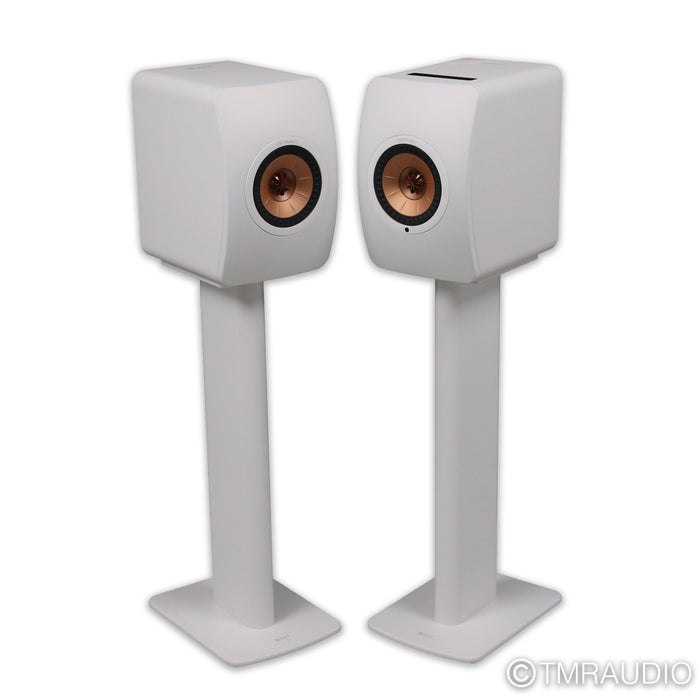 KEF LS50 Wireless II Active Bookshelf Speakers; White Pair with Stands