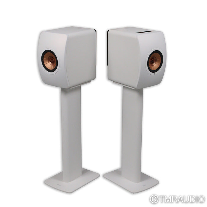 KEF LS50 Wireless II Active Bookshelf Speakers; White Pair with Stands