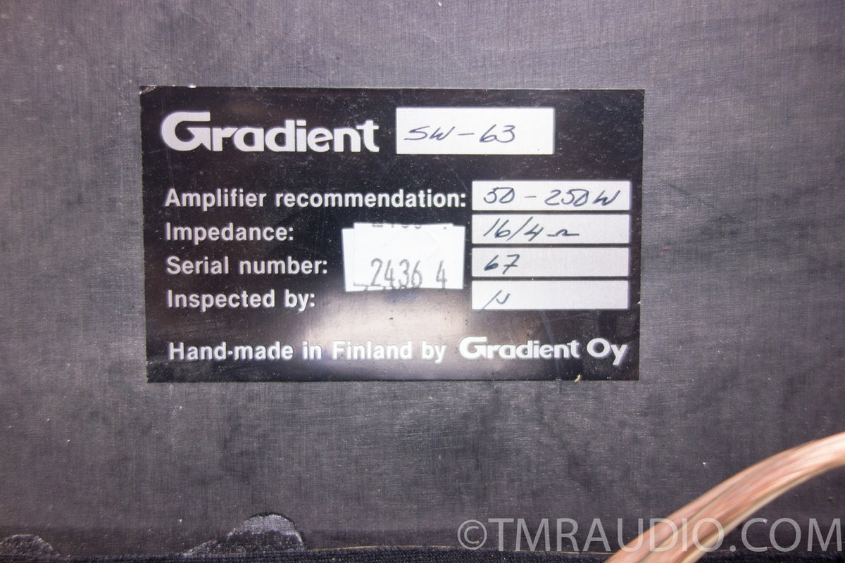 Gradient SW-63 Subwoofer & MT Audio Design XO-2001 X-over (4 Quad ESL6 ...