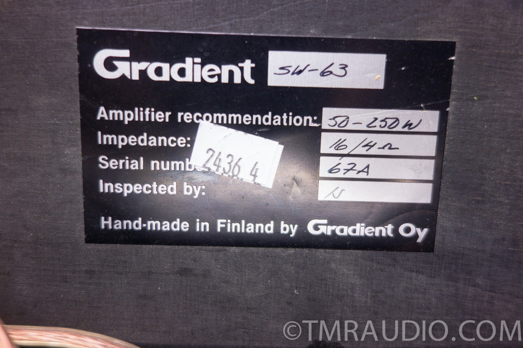 Gradient SW-63 Subwoofer & MT Audio Design XO-2001 X-over (4 Quad ESL63)