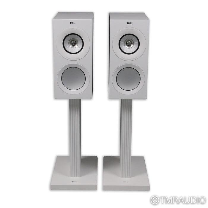 KEF R3 Meta Bookshelf Speakers; Gloss White Pair with Stands