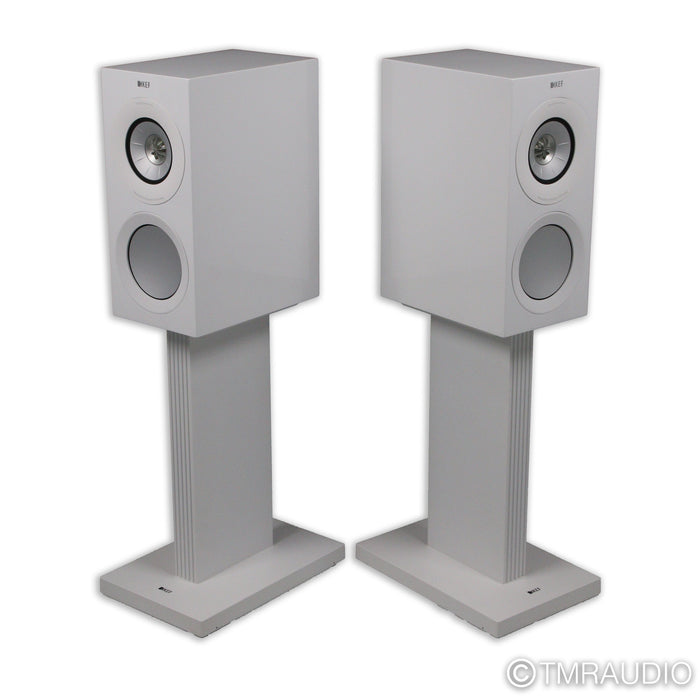 KEF R3 Meta Bookshelf Speakers; Gloss White Pair with Stands