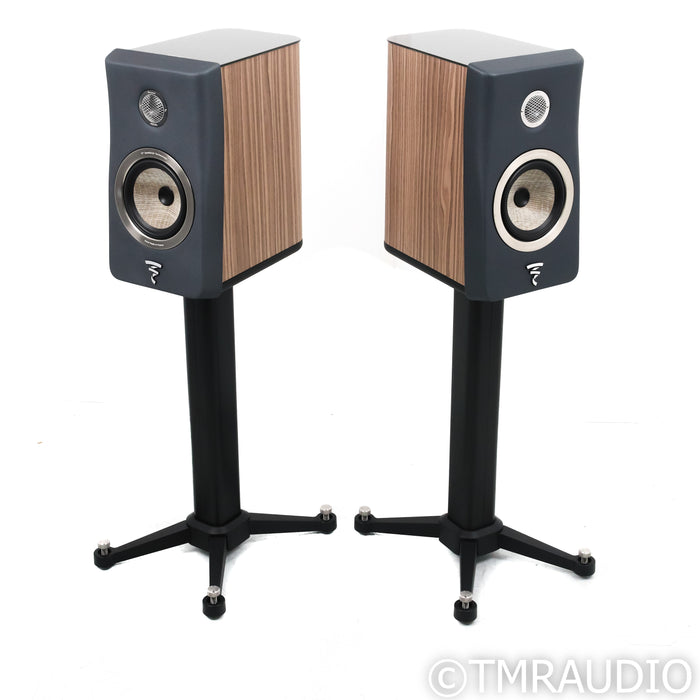 Focal Kanta No. 1 Bookshelf Speakers; Walnut Dark Grey Pair w/ Stands