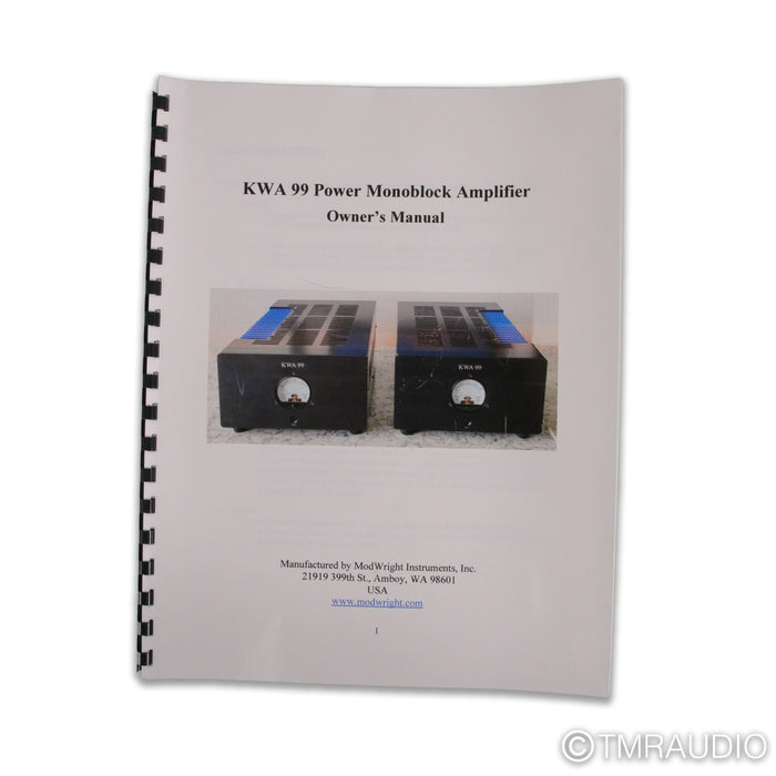 ModWright KWA 99 MOSFET Monoblock Power Amplifiers; Pair