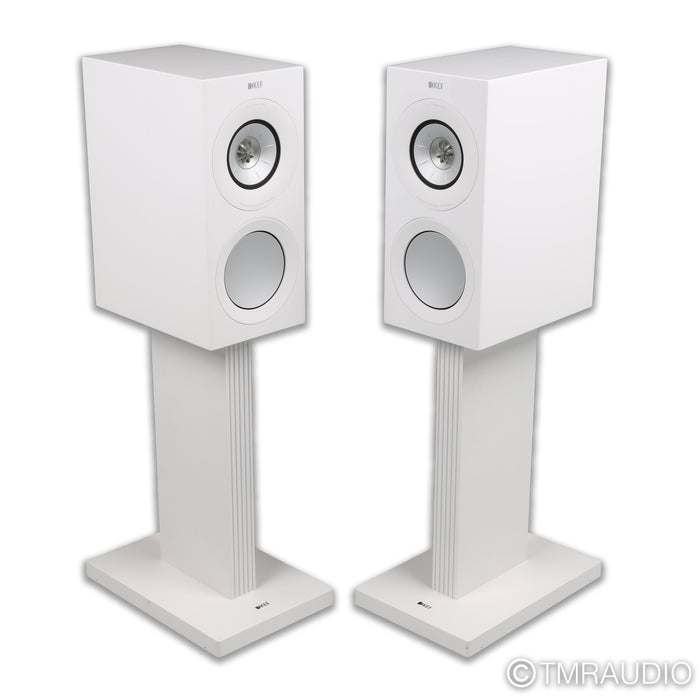 KEF R3 Meta Bookshelf Speakers; White Gloss Pair with Stands