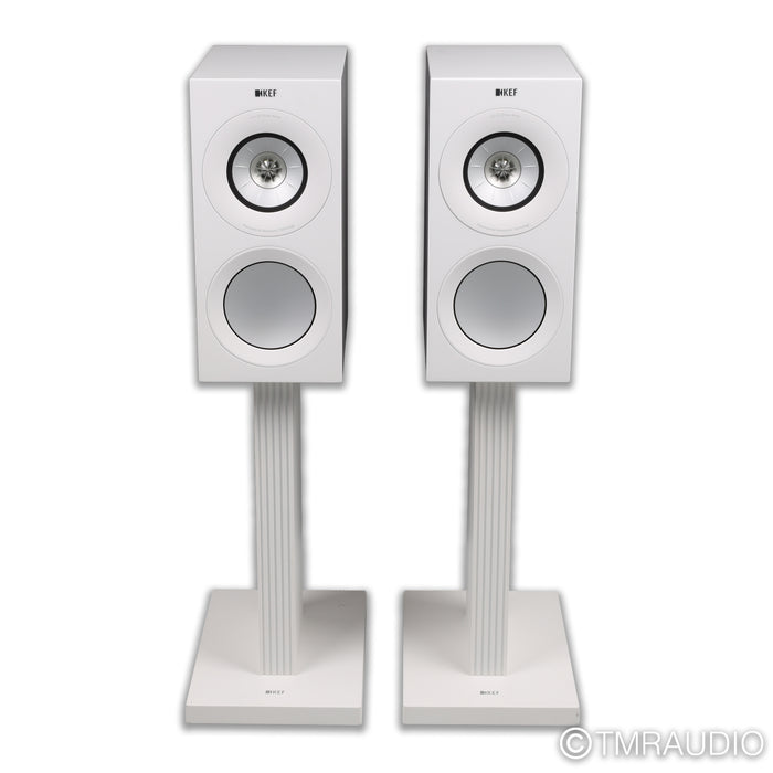 KEF R3 Meta Bookshelf Speakers; White Gloss Pair with Stands