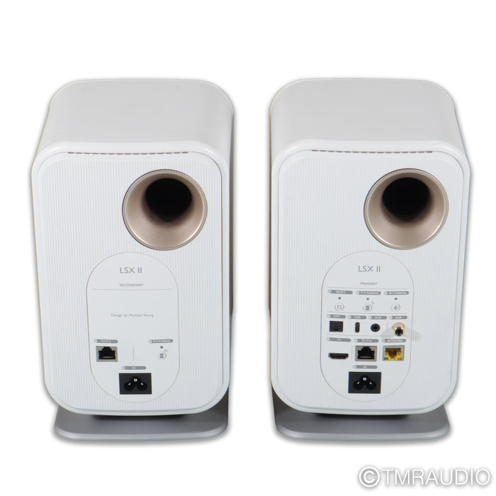 KEF LSX II Wireless Active Bookshelf Speakers; White Pair with Stands