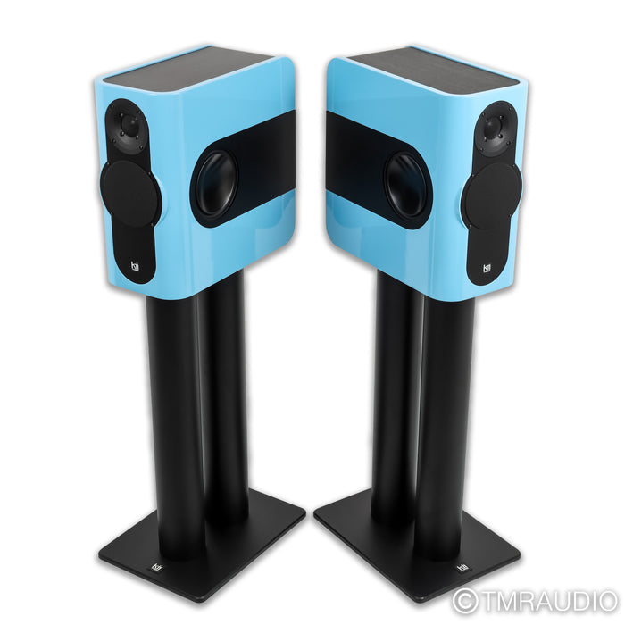 Kii Three Active Bookshelf Speakers; Azure Blue Pair with Stands