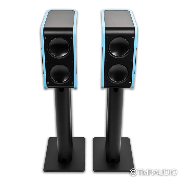 Kii Three Active Bookshelf Speakers; Azure Blue Pair with Stands