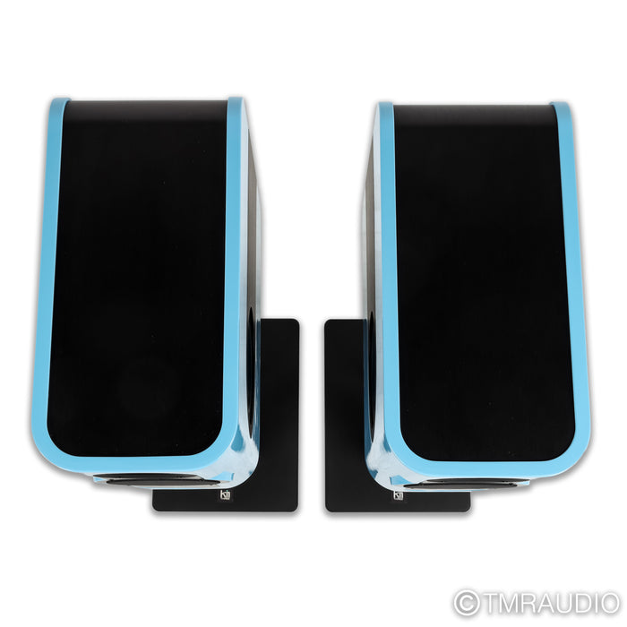 Kii Three Active Bookshelf Speakers; Azure Blue Pair with Stands