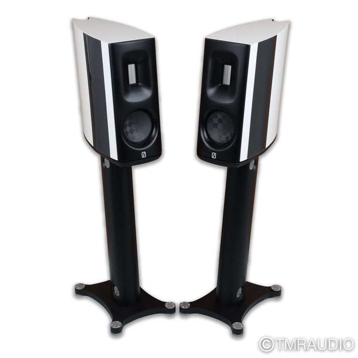 Borresen C1 Bookshelf Speakers; White Pair with Stands
