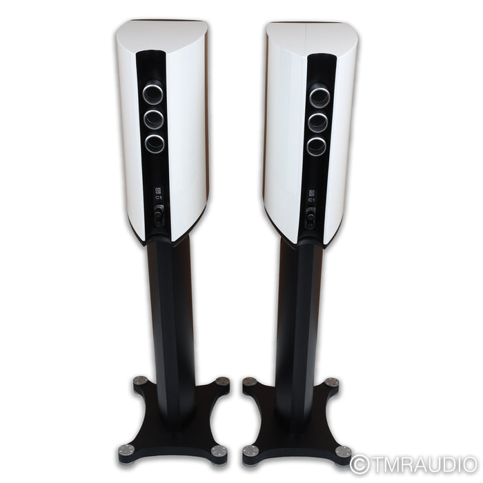 Borresen C1 Bookshelf Speakers; White Pair with Stands