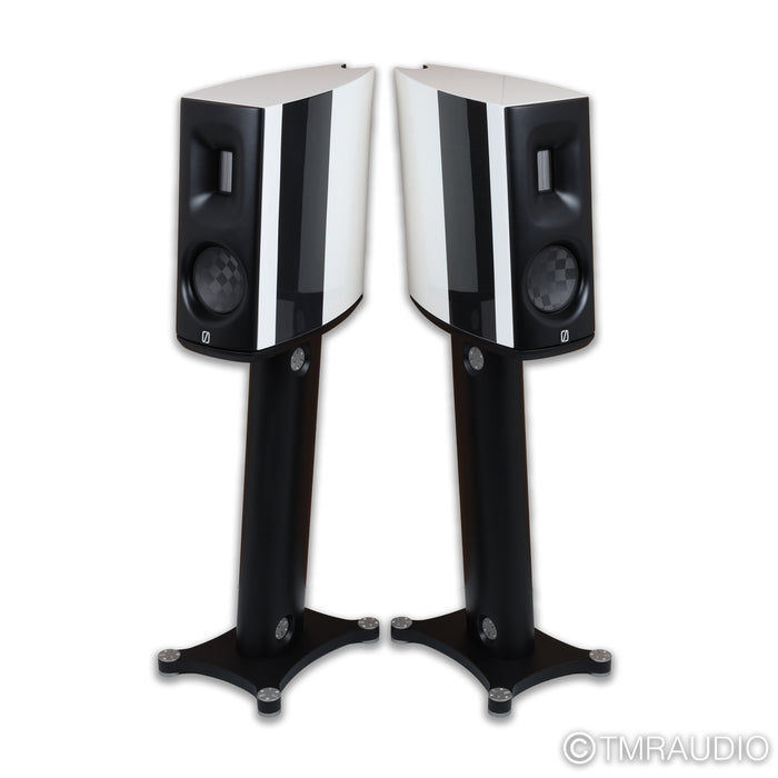 Borresen C1 Bookshelf Speakers; White Pair with Stands