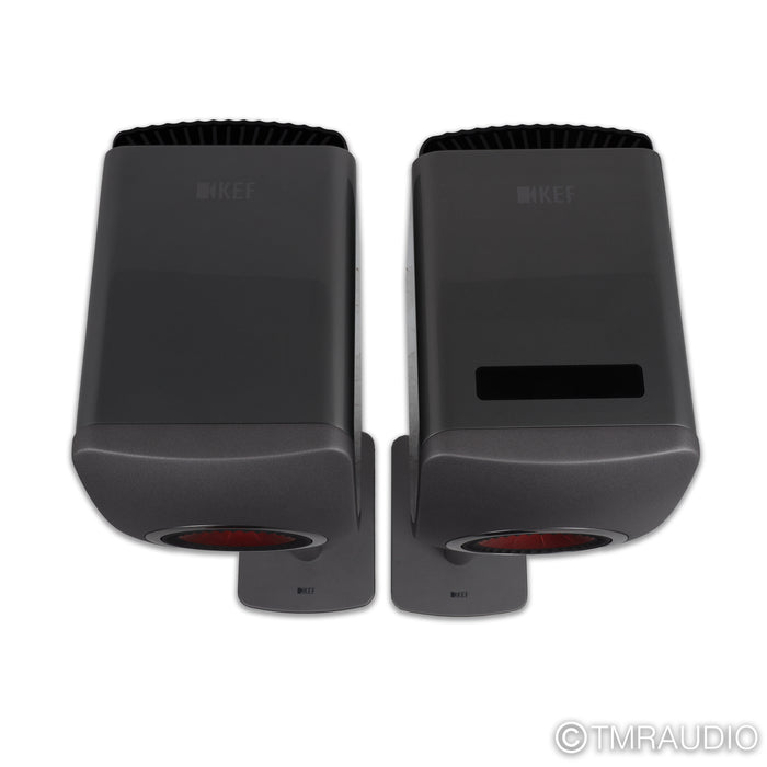 KEF LS50W Wireless Active Bookshelf Speakers; Titanium Grey Pair with Stands